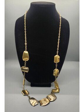 Chicos Gold-Tone Statement Necklace With Abstract Linked Metal Panels